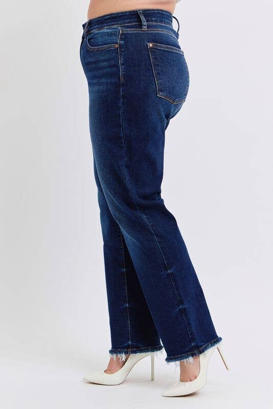 Judy Blue Mid Rise Straight Leg with Fray Hem - PLUS