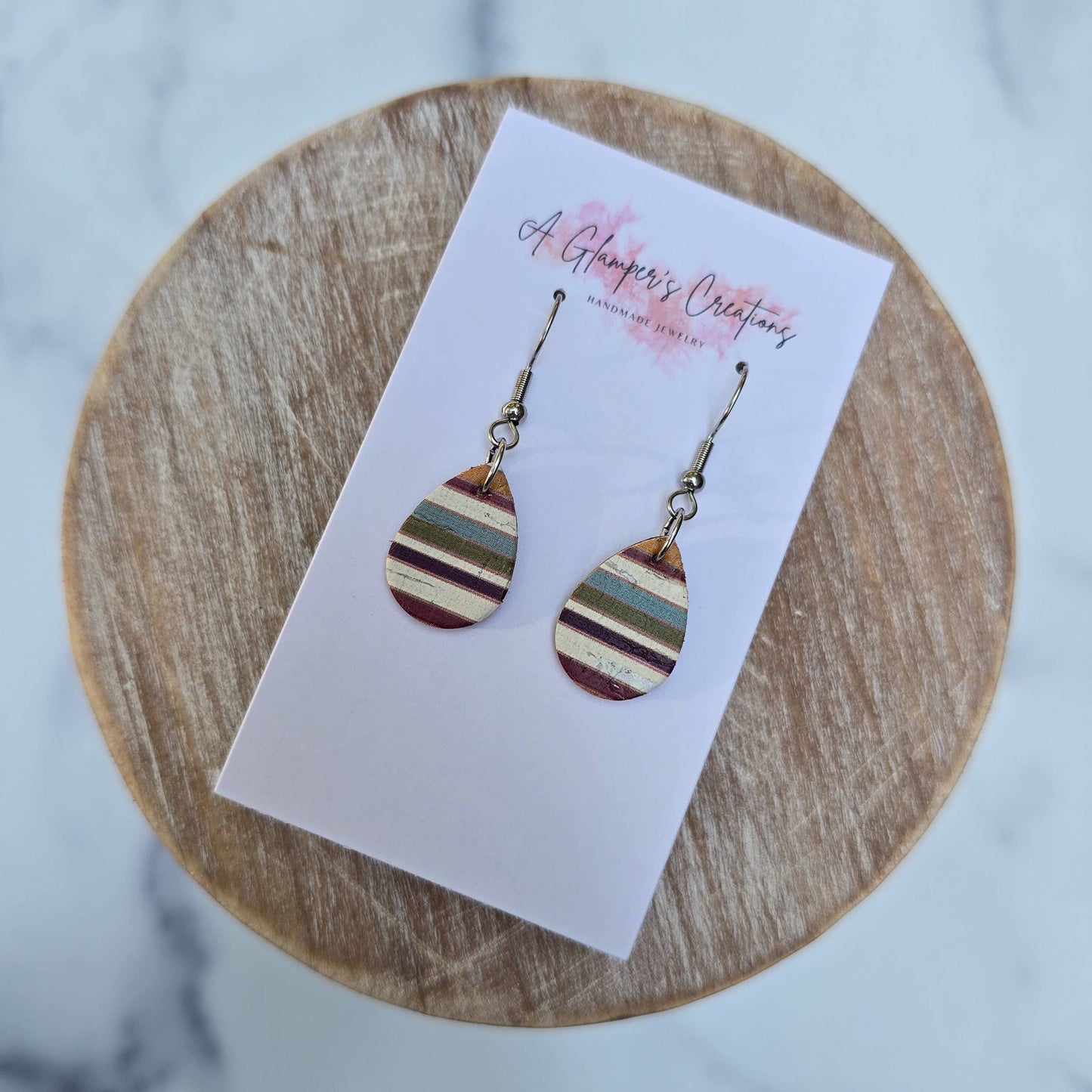 Fall Stripes MINI Teardrop Leather Earrings