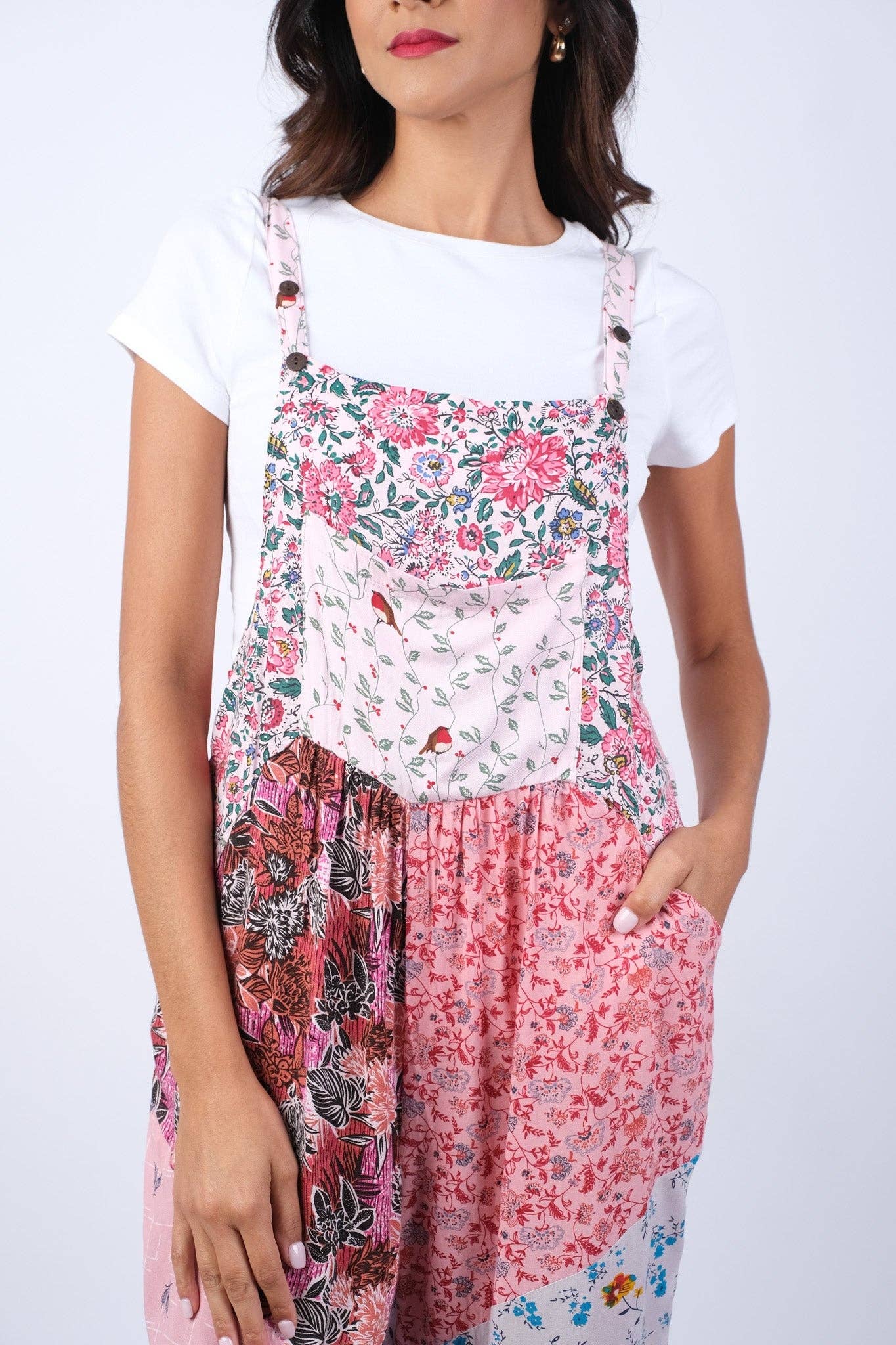 Petal Harmony Patchwork Chic Overalls / Jumpsuit