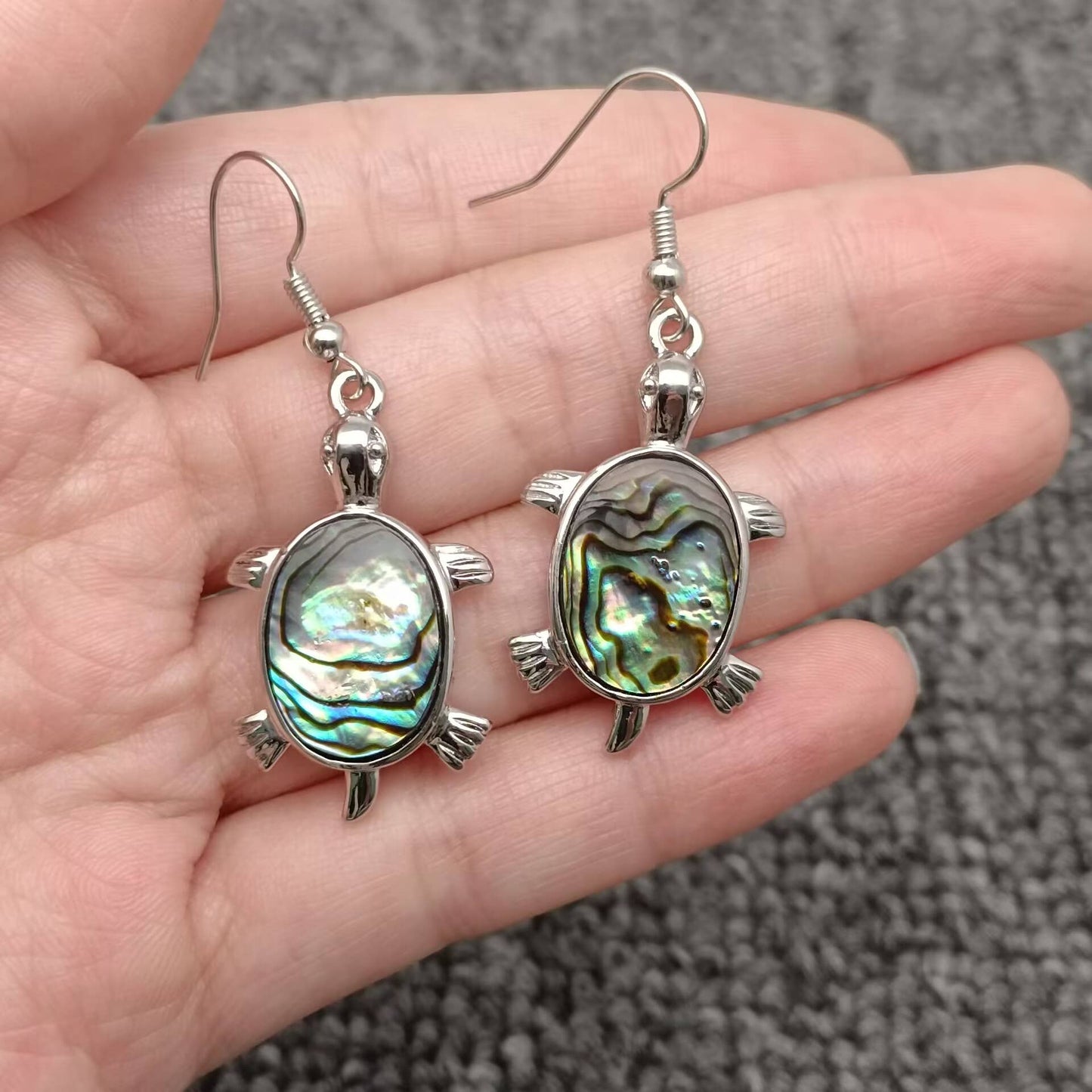 Natural Abalone Shell Turtle Charm Dangle Earrings
