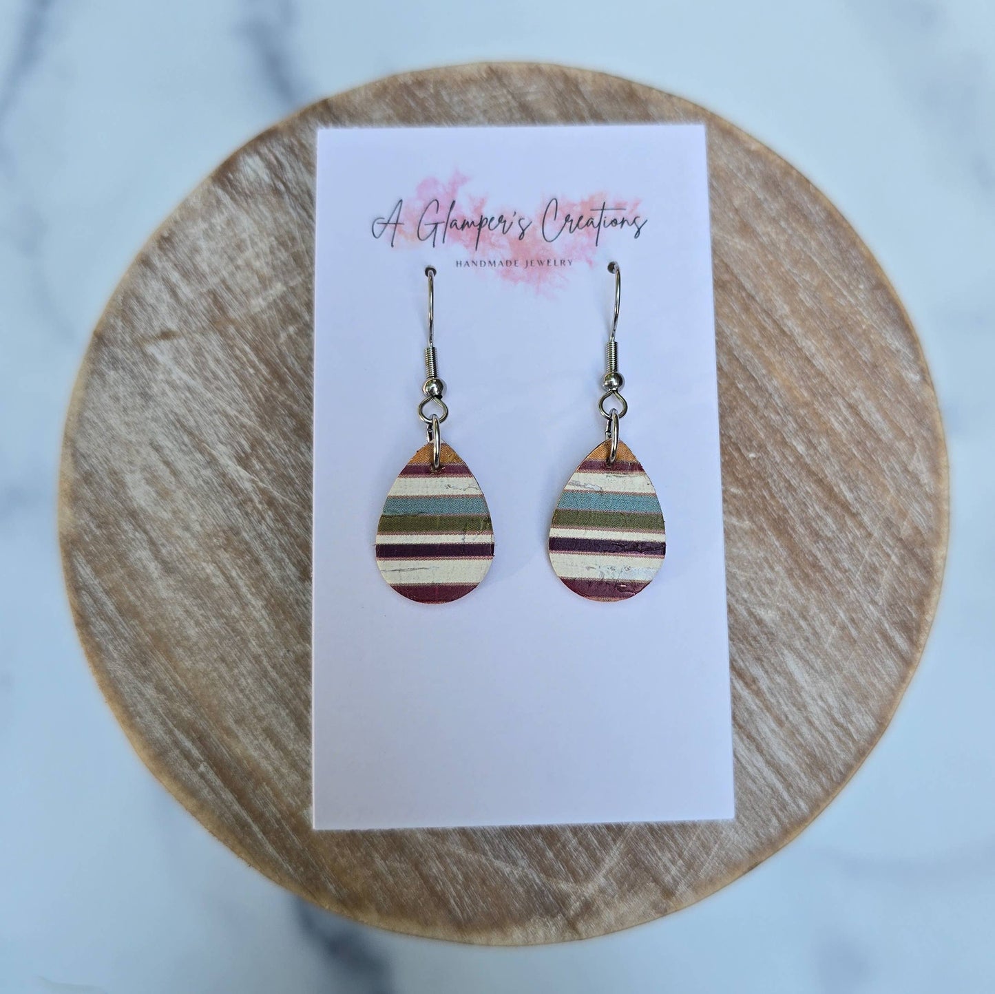 Fall Stripes MINI Teardrop Leather Earrings