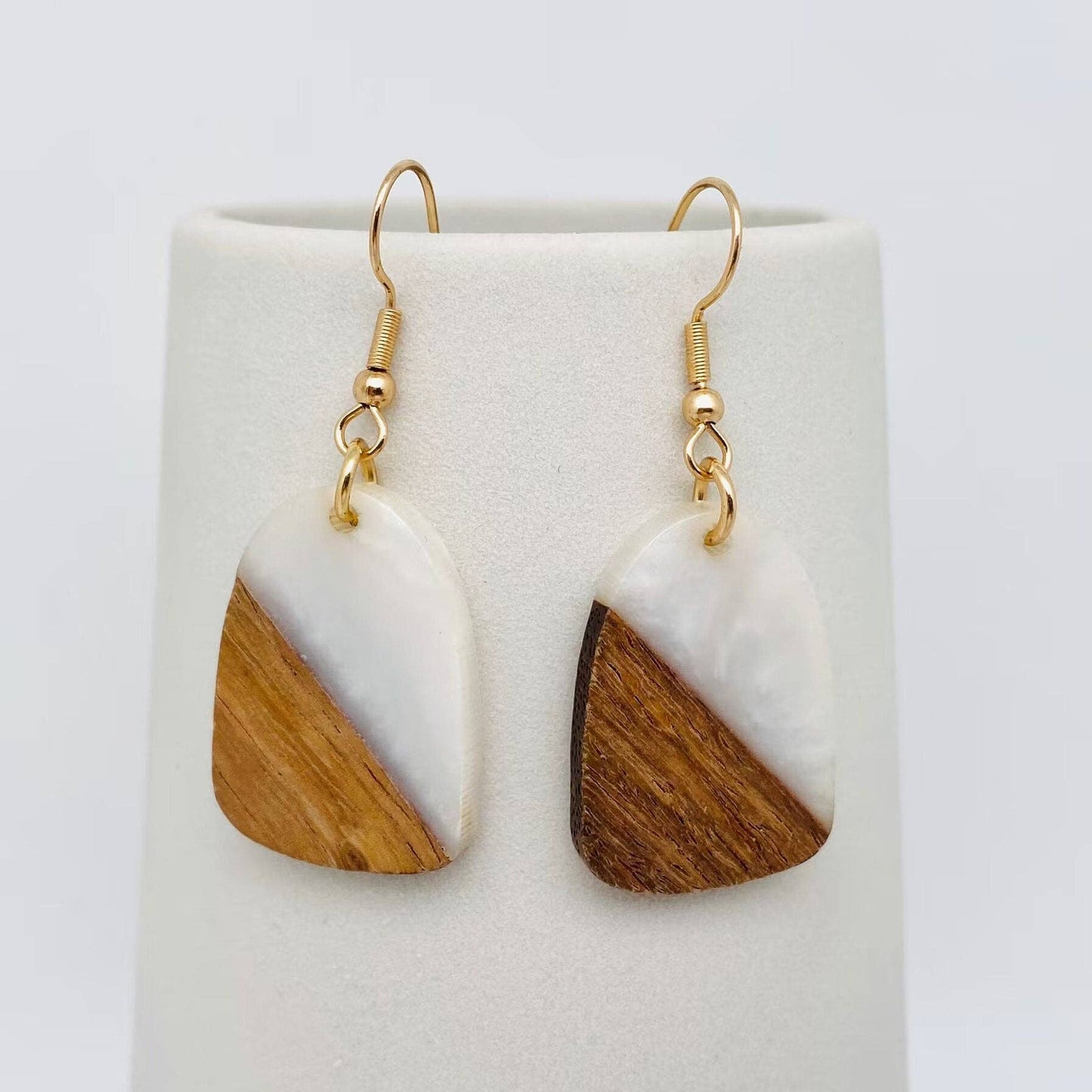 Wood and Resin Bonding Geometric Pendant Dangle Earrings