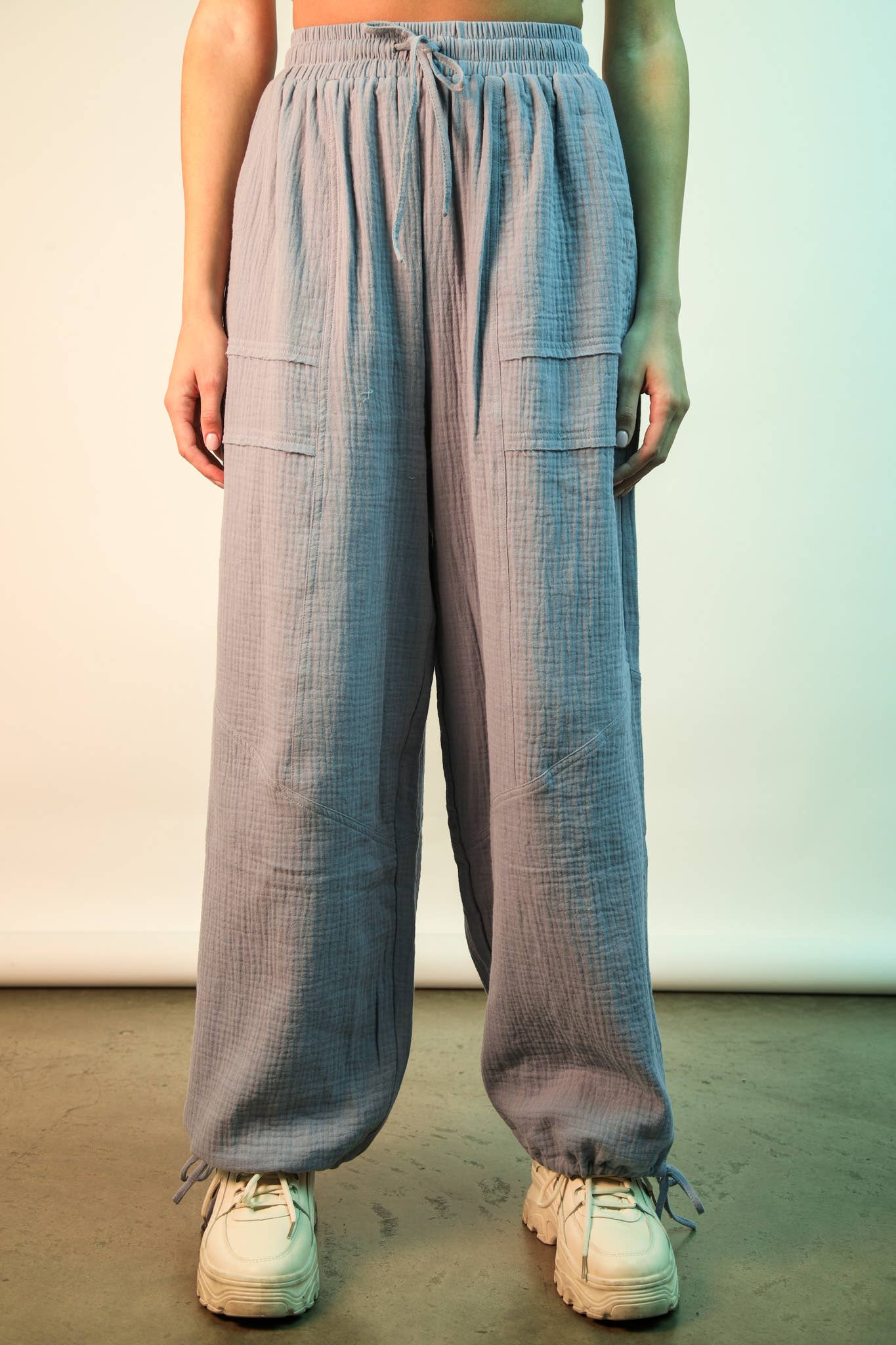 Wide Leg Gauze Solid Pants