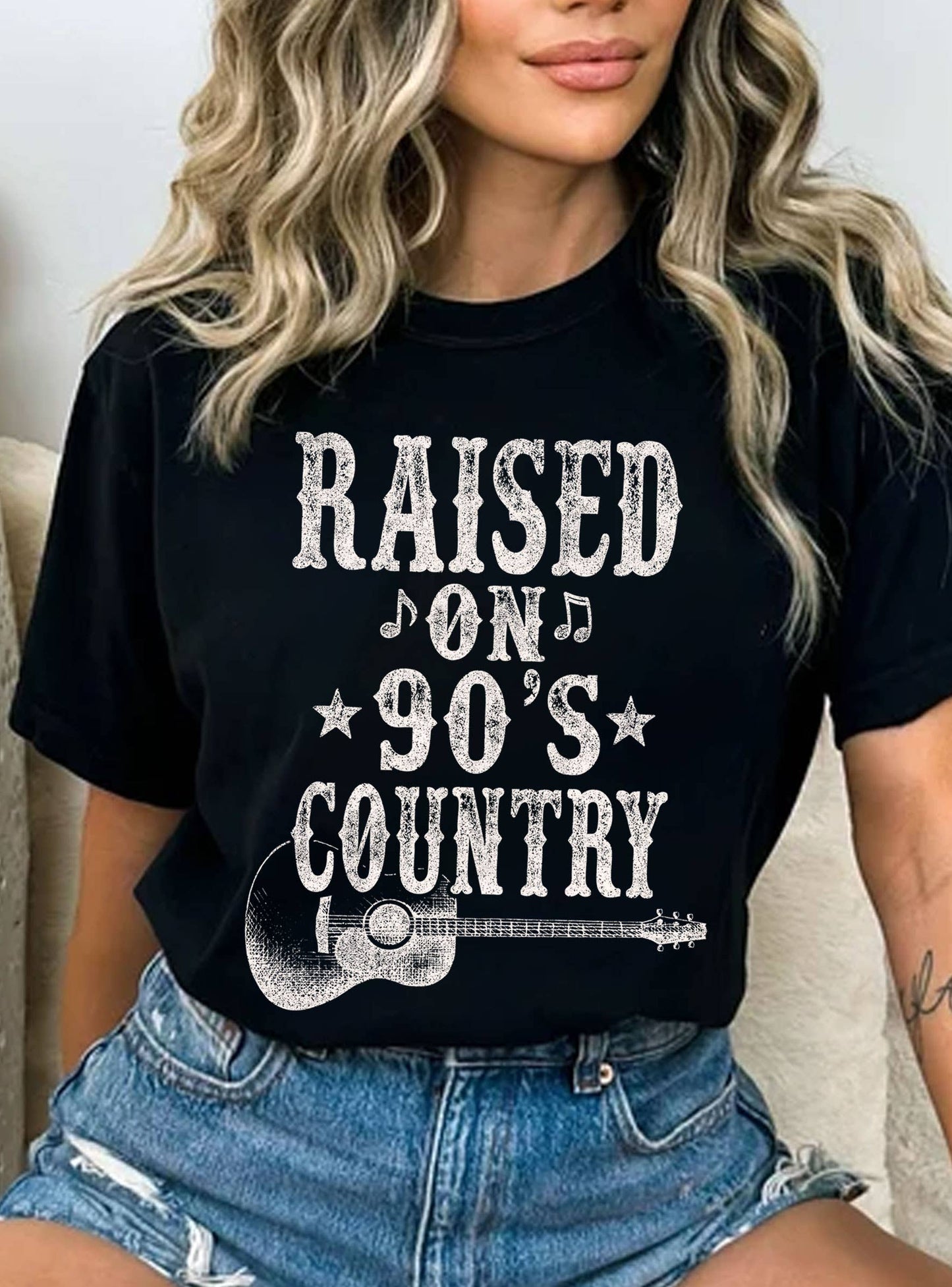 RAISED ON 90'S COUNTRY MUSIC GRAPHIC TSHIRT