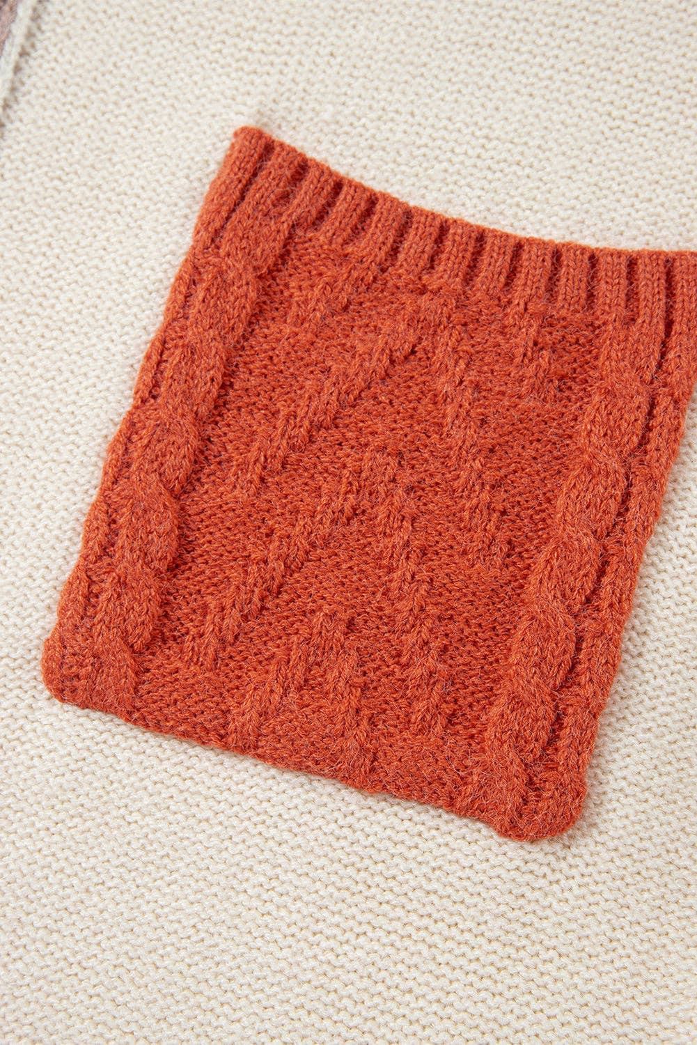Colorblock Cable Knit Sweater with Pocket & Drop Shoulder