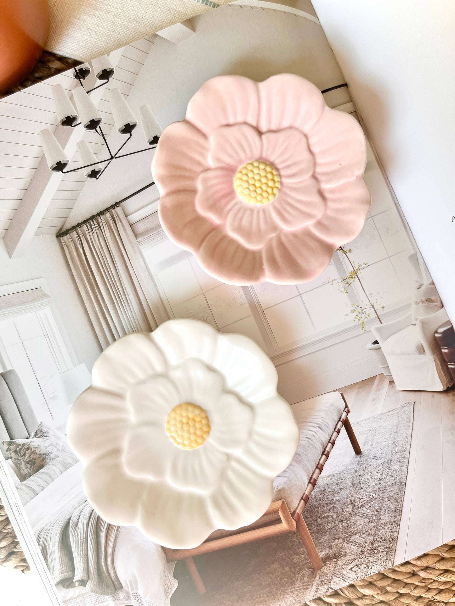 Flower Jewelry Ceramic Dish - Pink or White