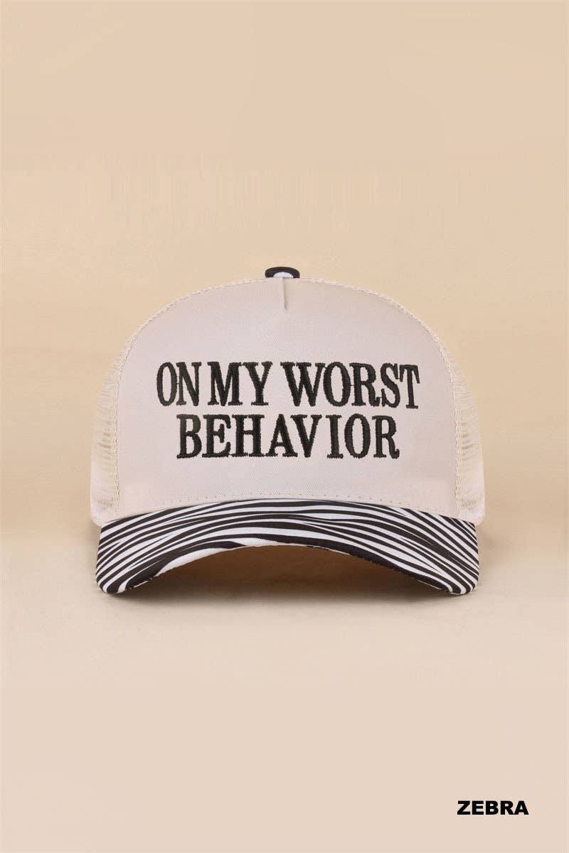 On My Worst Behavior Two Tone Mesh Snapback Hat: COW