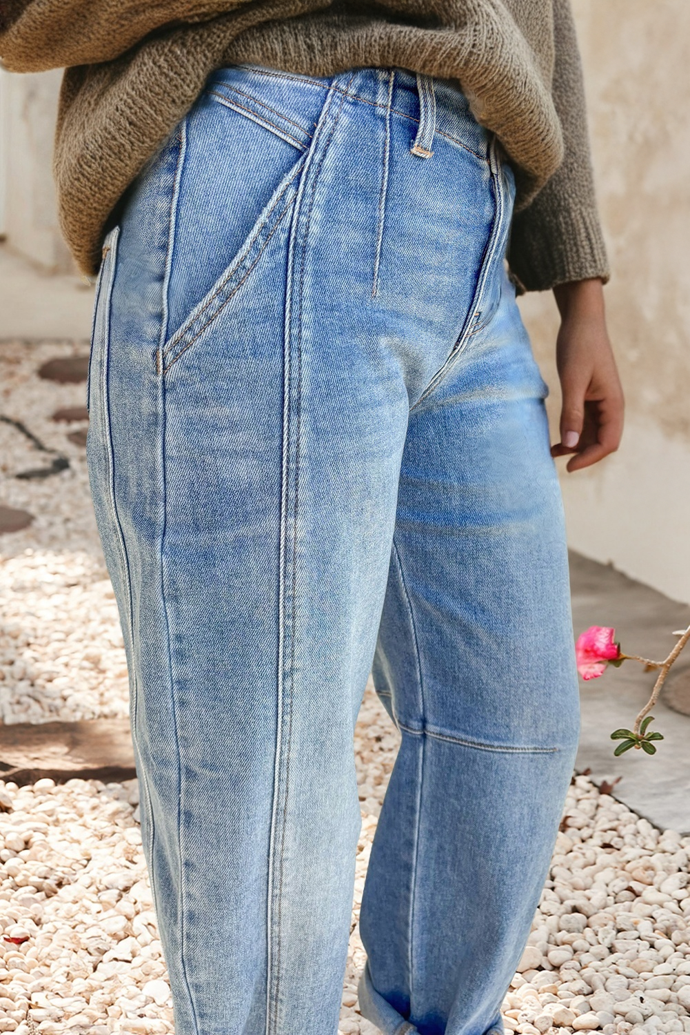 LDC Multi Seam Detail Barrel Jeans: Sky Blue
