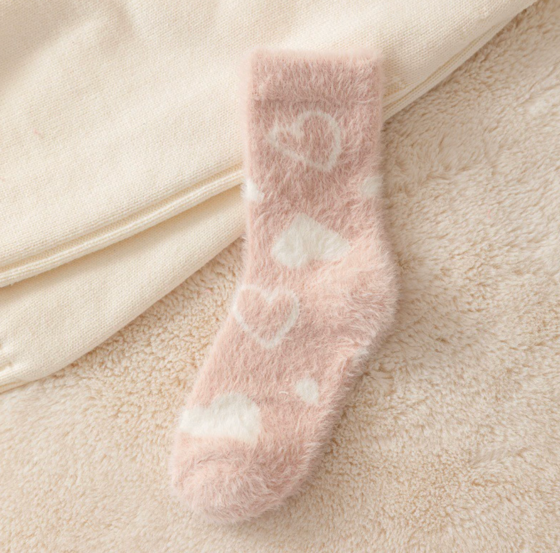 Fuzzy Pink Heart Lounge Socks