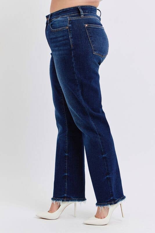 Judy Blue Mid Rise Straight Leg with Fray Hem - PLUS