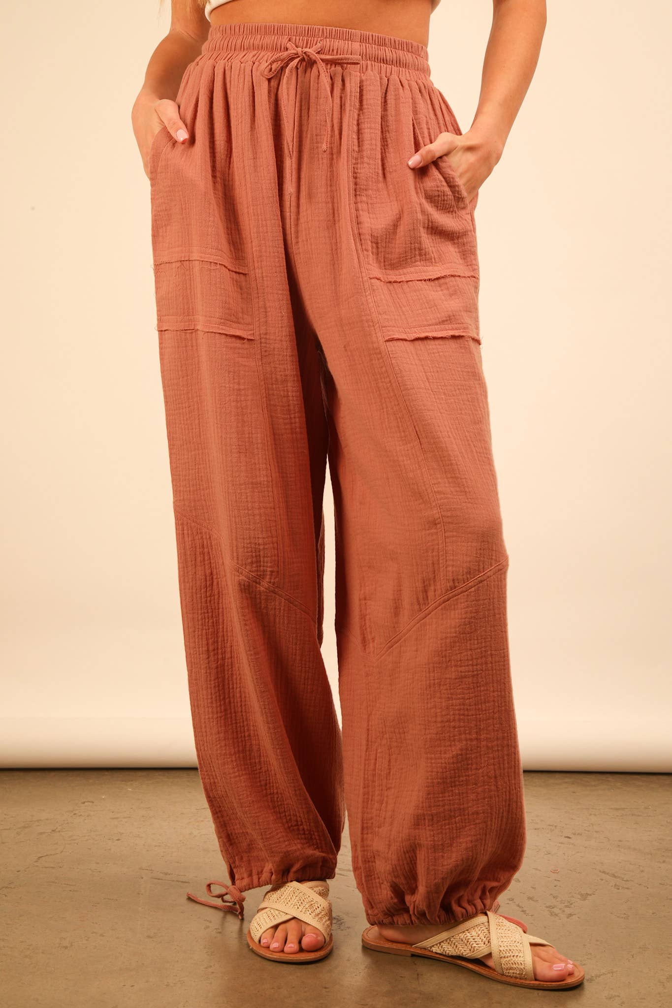Wide Leg Gauze Solid Pants
