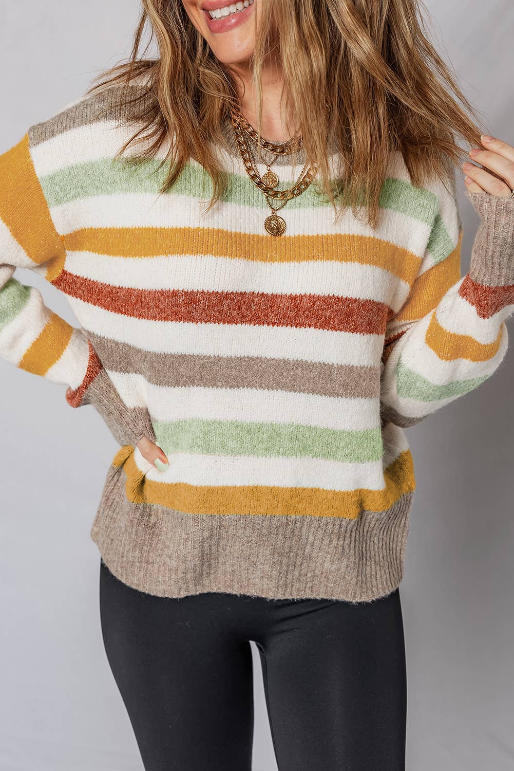 Stripe Crew Neck Drop Shoulder Sweater