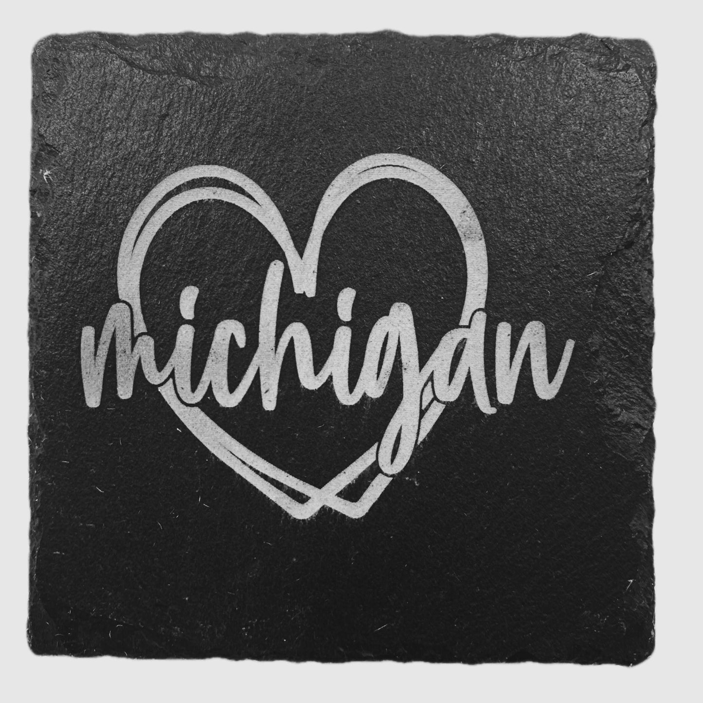 Michigan Heart Script Slate Coaster