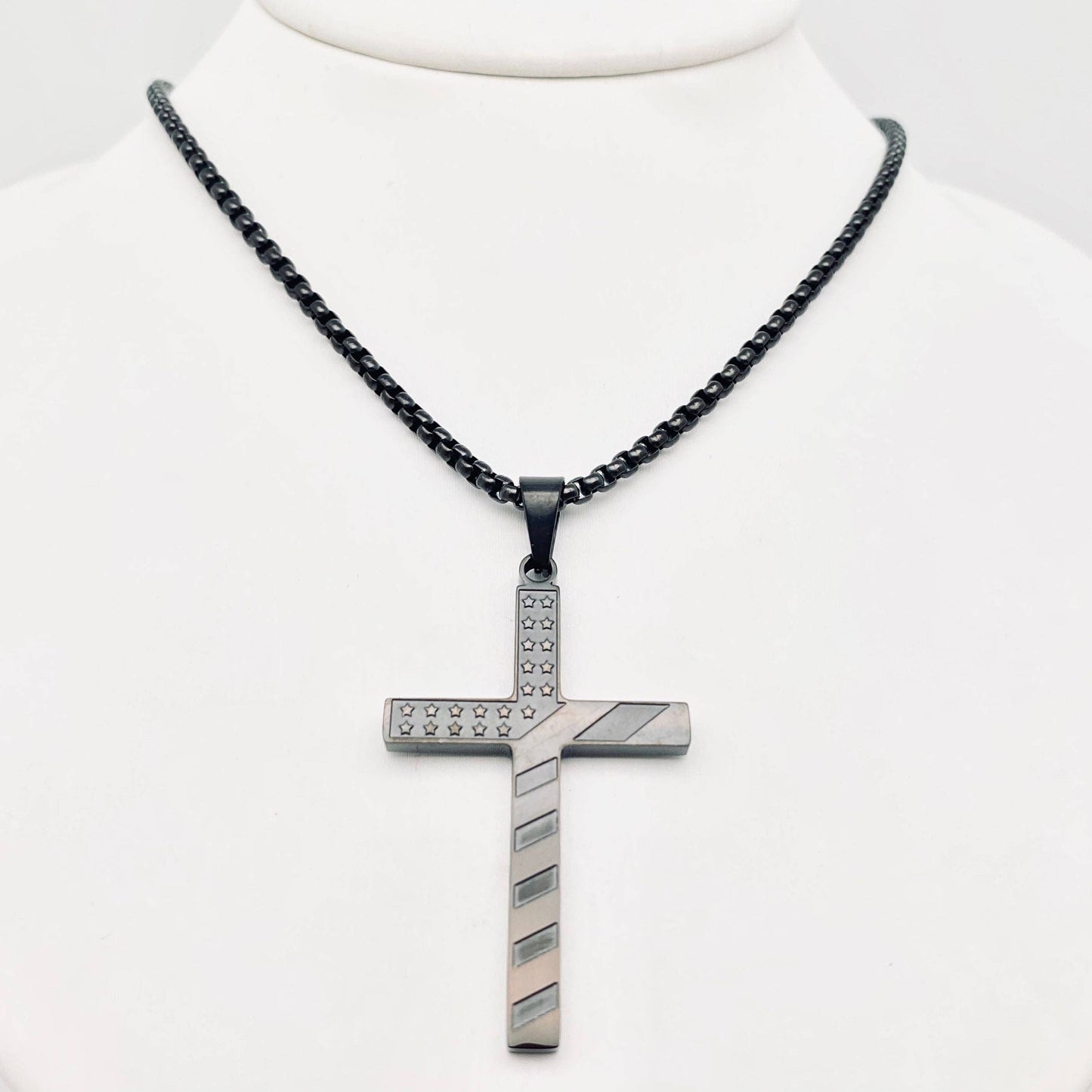 Stars and Stripe Flag Stainless Steel Cross Necklace