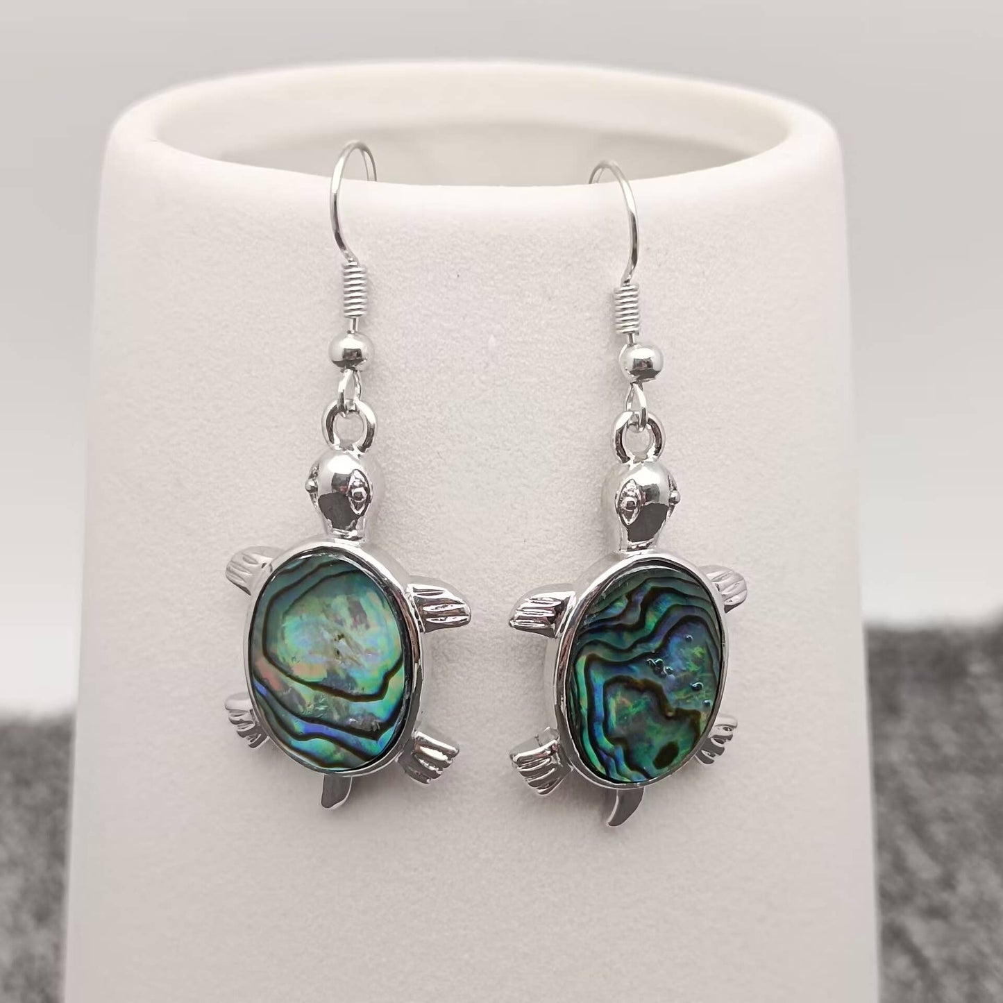 Natural Abalone Shell Turtle Charm Dangle Earrings