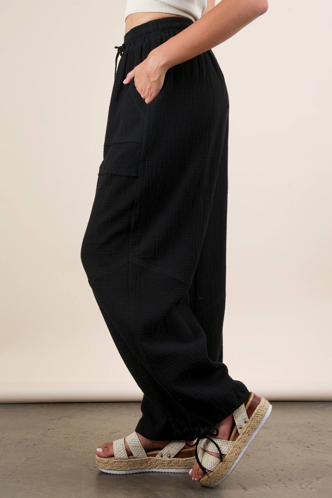 Wide Leg Gauze Solid Pants