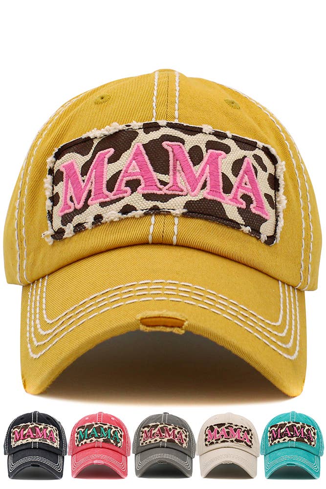 MAMA Leopard Vintage Baseball Cap: Yellow
