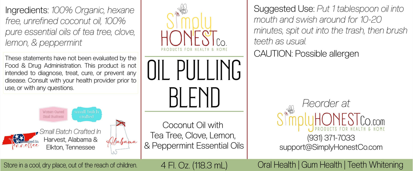 Oil Pulling Blend - Coconut Oil, Clove, Peppermint, Tea Tree