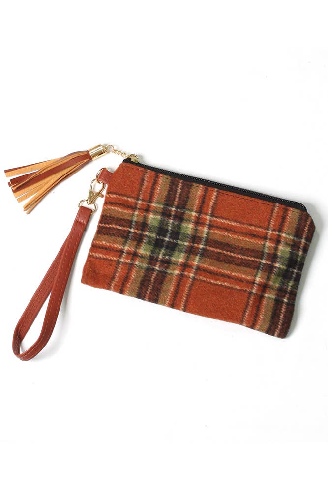 Plaid Pattern Pouch Bag with Wristlet