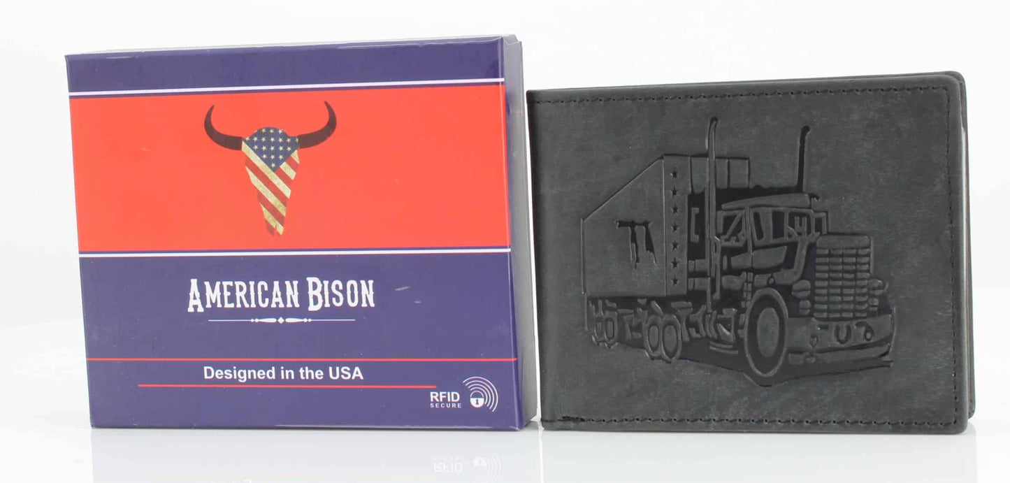Leather Impressions - Truck Embossed Distressed Leather Bi Fold Wallet