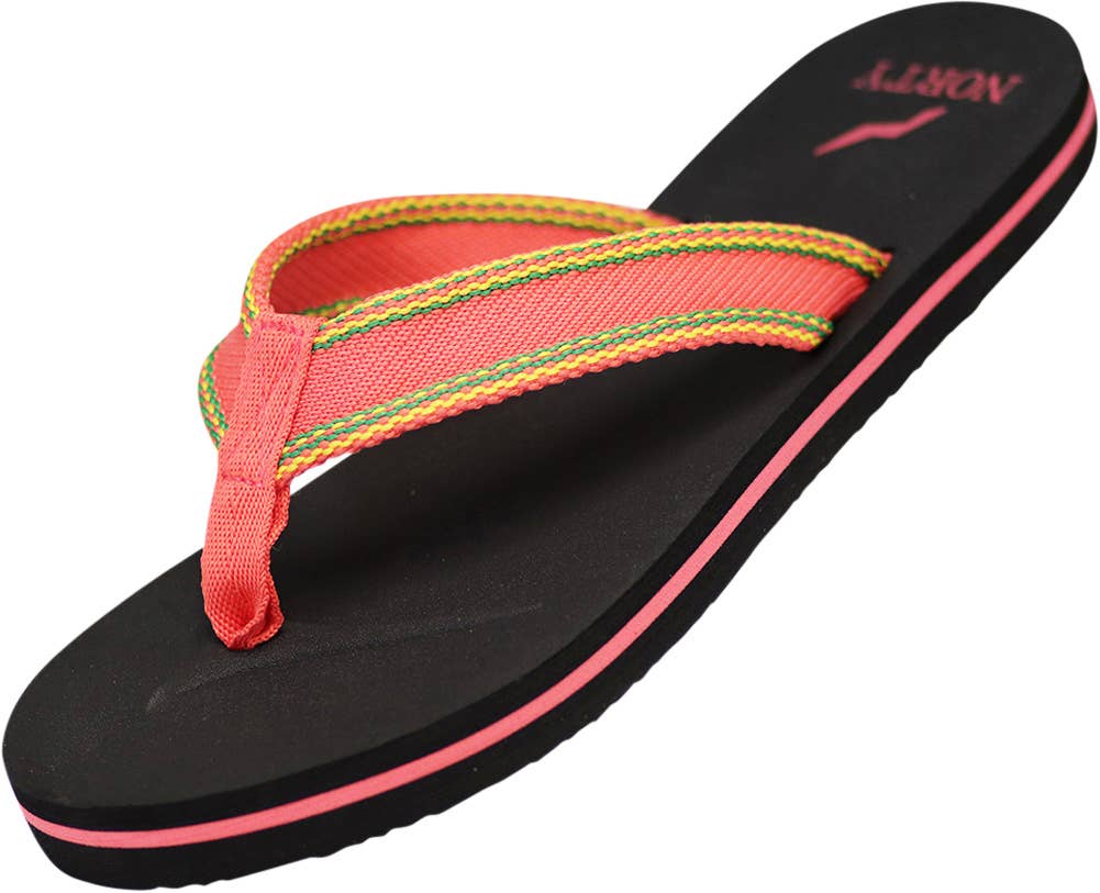 Norty Womens Flip Flop Footbed Sandal 41873 Coral/Black: 8