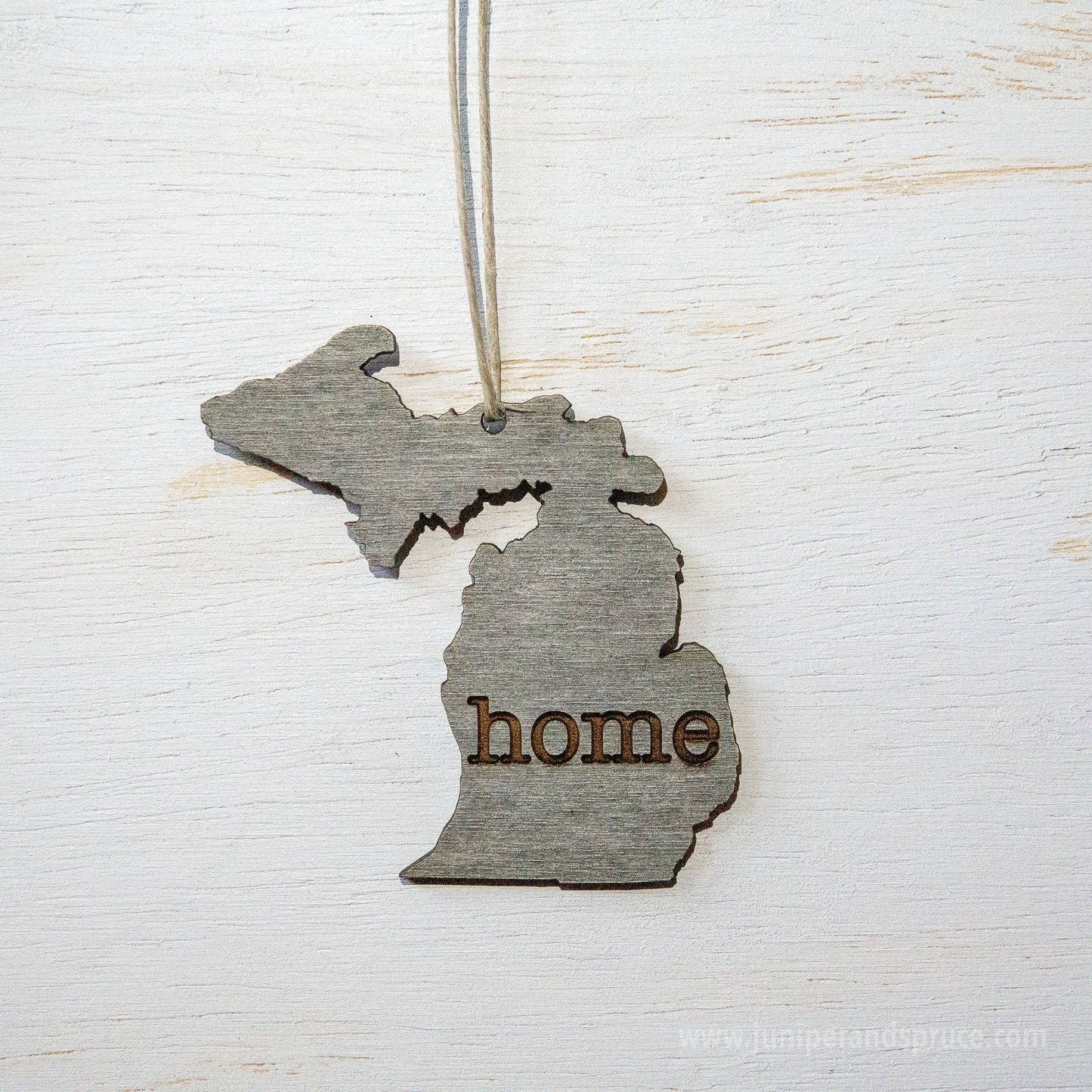 Michigan Outline Ornament | Rustic Wood | Heart Home | Michigan Love | Etched | Laser Cut