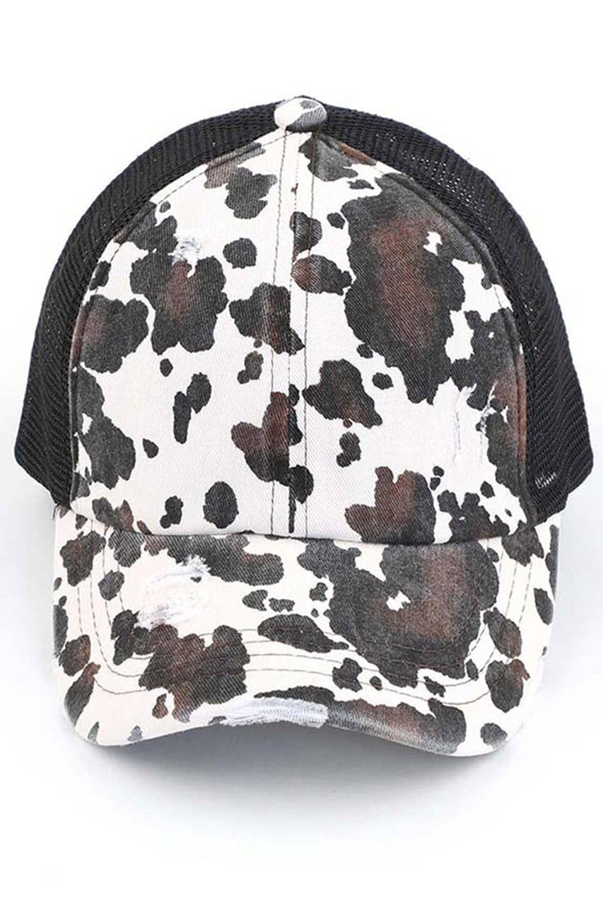 C.C Cow Print Criss Cross Pony Cap