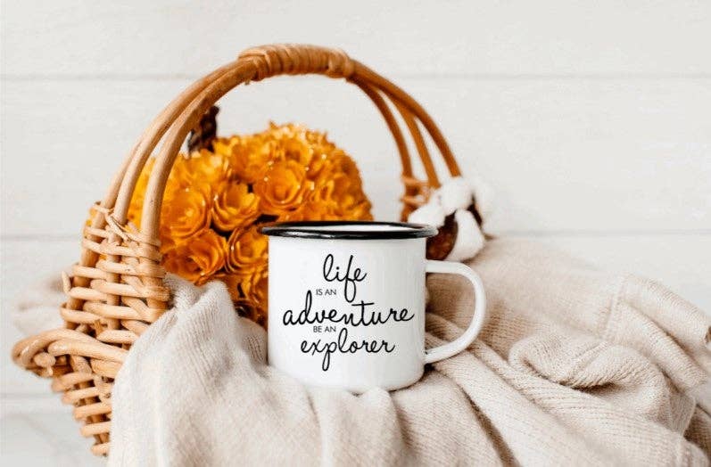Life is an Adventure Be An Explorer Enamel Camp Mug