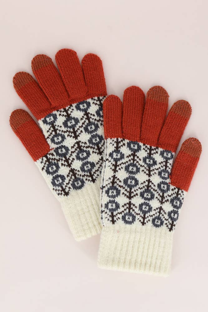 Aztec Pattern Knit Gloves