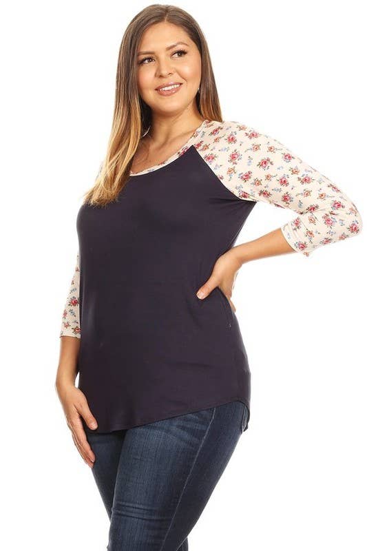 Plus Size Baseball tee w/ 3/4 sleeves