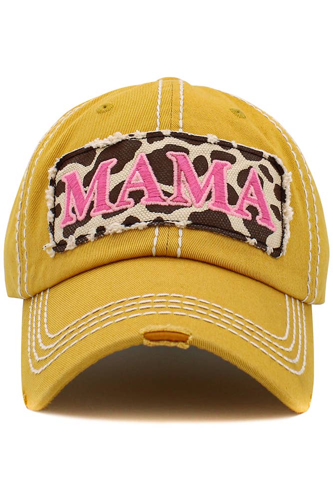 MAMA Leopard Vintage Baseball Cap: Yellow