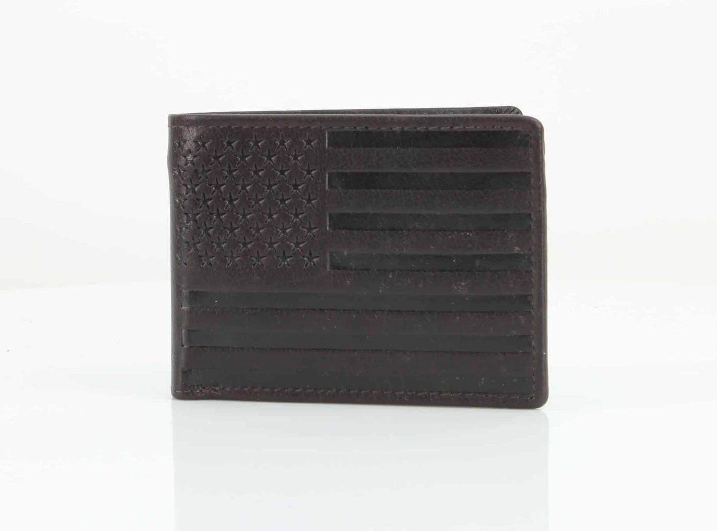 Leather Impressions - American Flag Embossed Distressed Leather Bi Fold Wallet