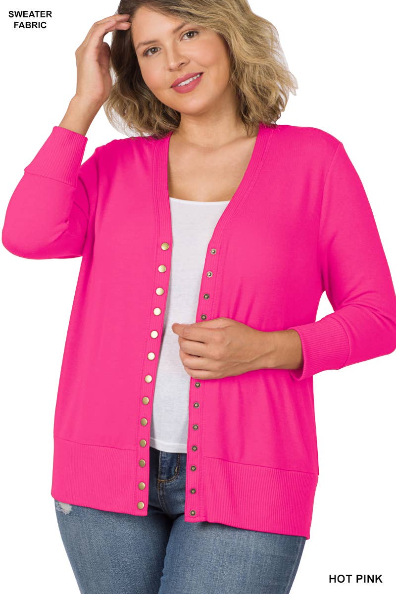 Plus Size 3/4 Sleeve Snap Buttons Sweater Cardigan