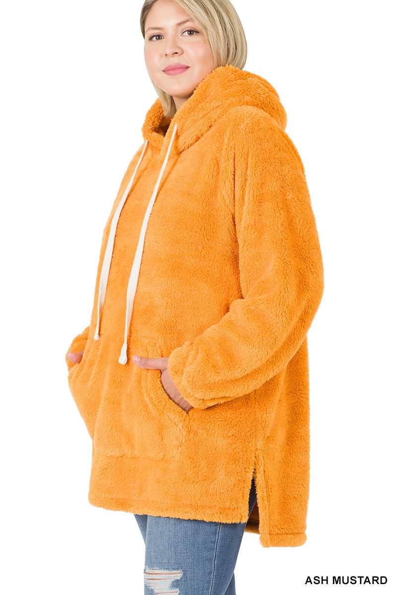 Plus Size Hooded Faux Fur Kangaroo Pocket Hoodie