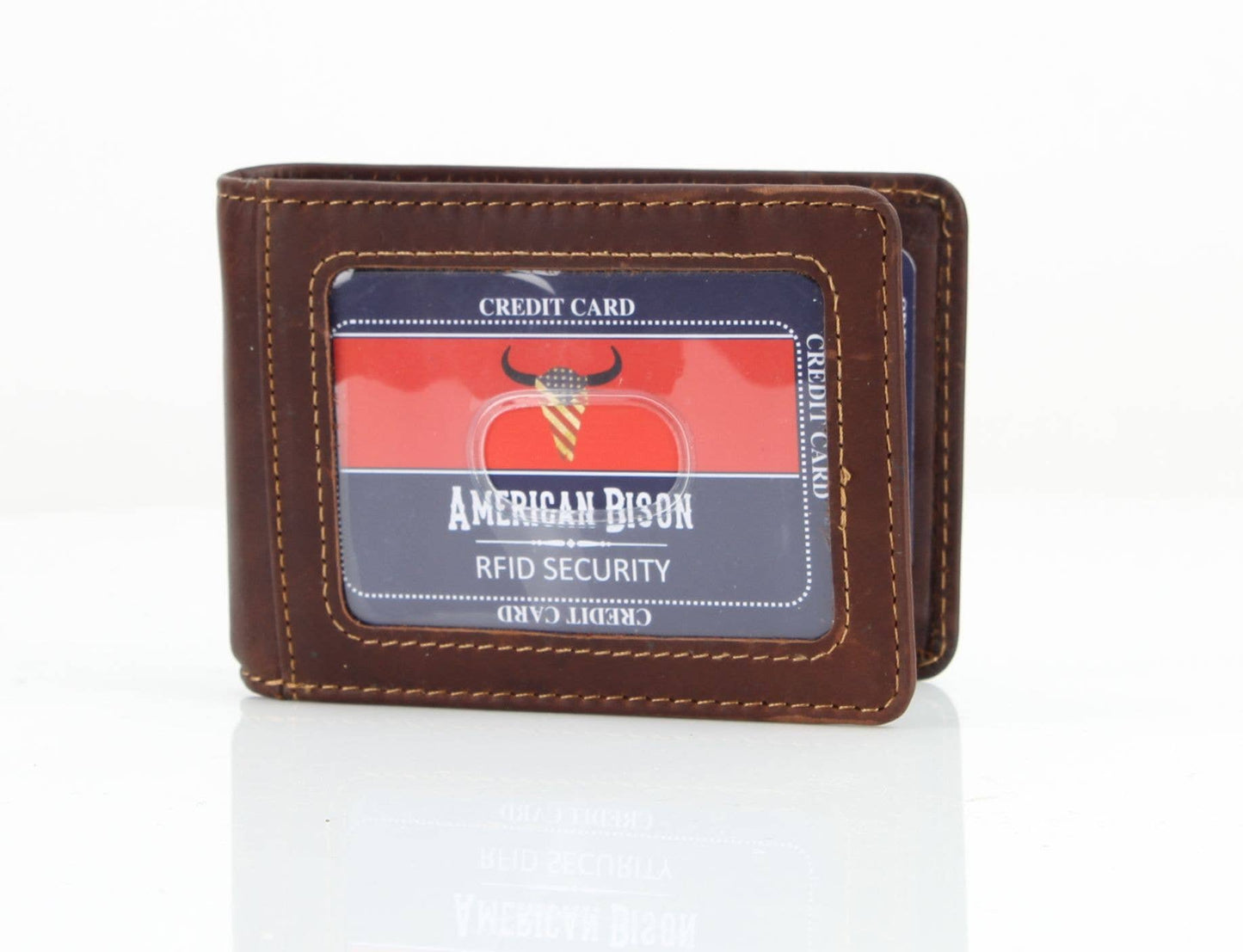 Leather Impressions - American Bison RFID Leather Bi Fold Money Clip Wallet