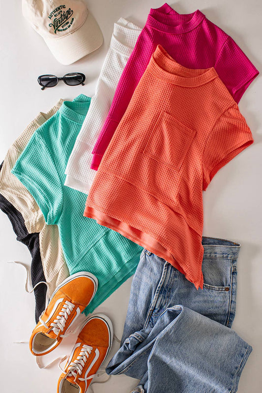 Flared Hem Waffle Knit Casual Top