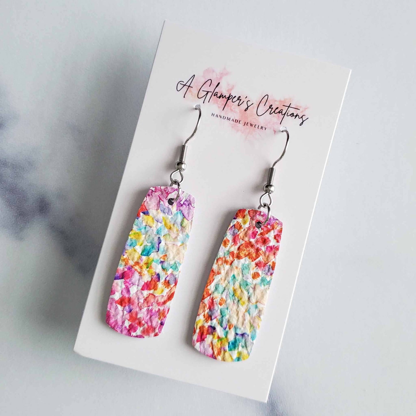 Watercolor Floral Mini Bar Leather Earrings