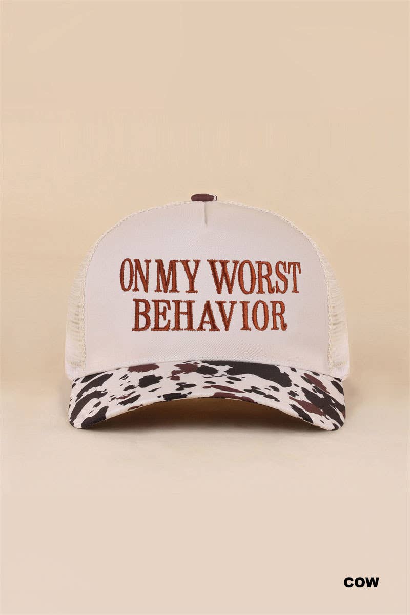On My Worst Behavior Two Tone Mesh Snapback Hat: COW