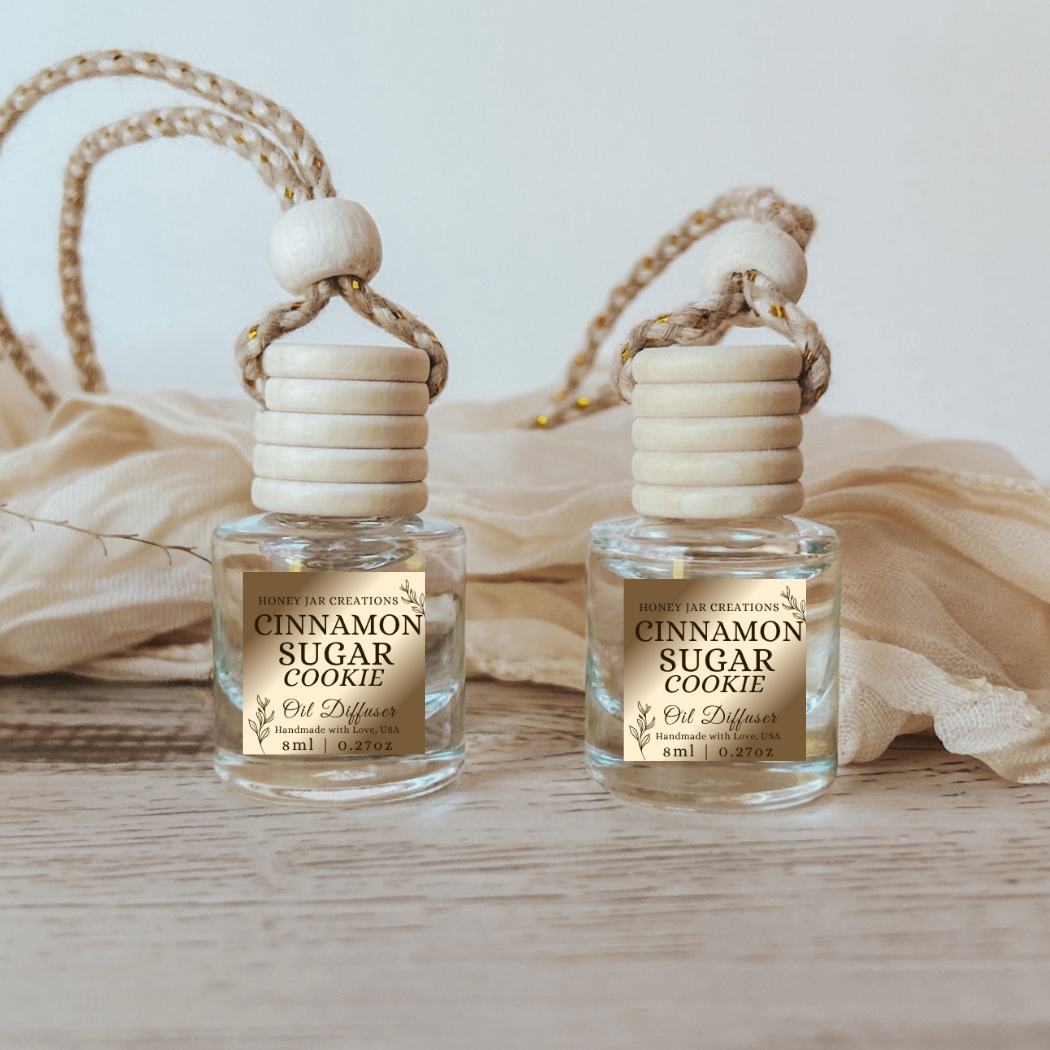 Hanging Car Diffuser | Cinnamon Sugar Cookie | Made in USA: Square Bottle