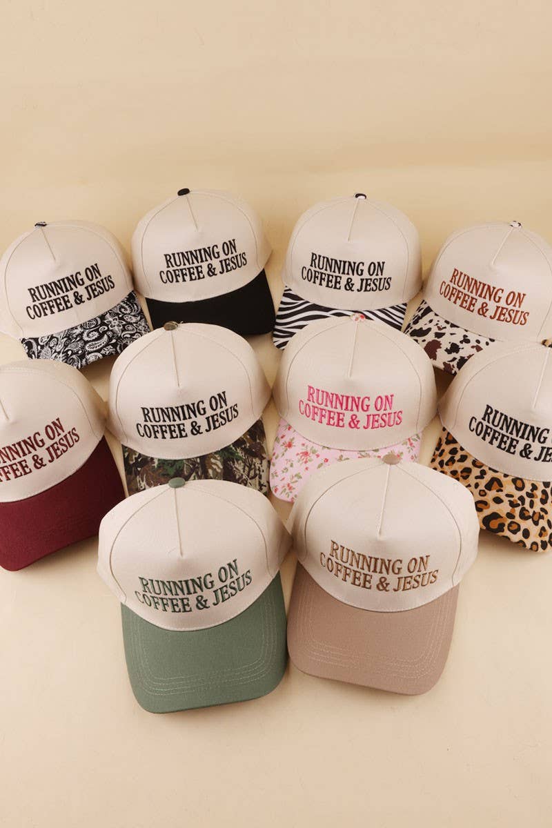 Running On Coffee and Jesus Two Tone Cotton Hat: COW