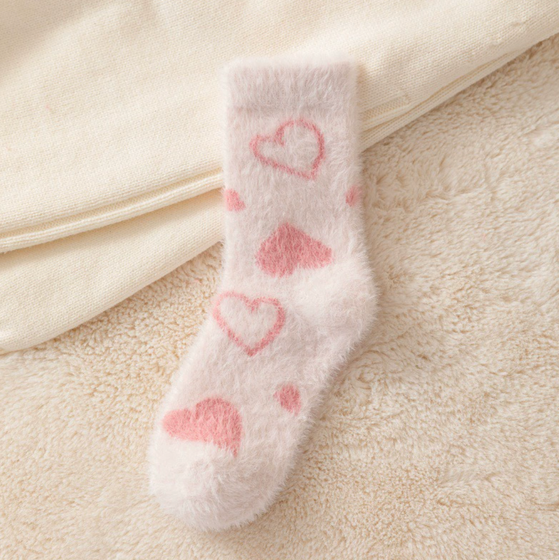 Fuzzy Pink Heart Lounge Socks