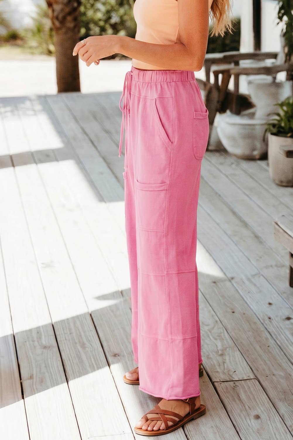 Mineral Wash Exposed Seam Wide Leg Cargo Pansts (S-XL)