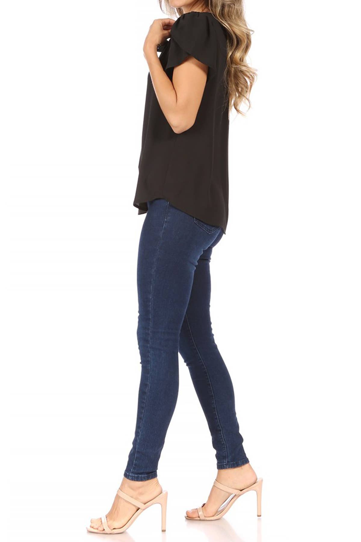 Women's Casual Solid Sleeve Tie Round Neck Shirt