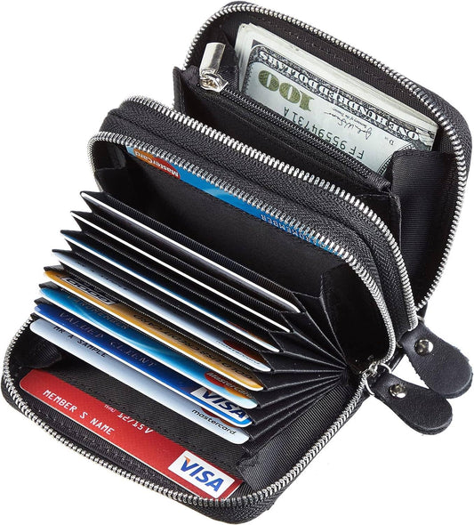 Leather Credit Card Holder with Zipper, Wallet for Women