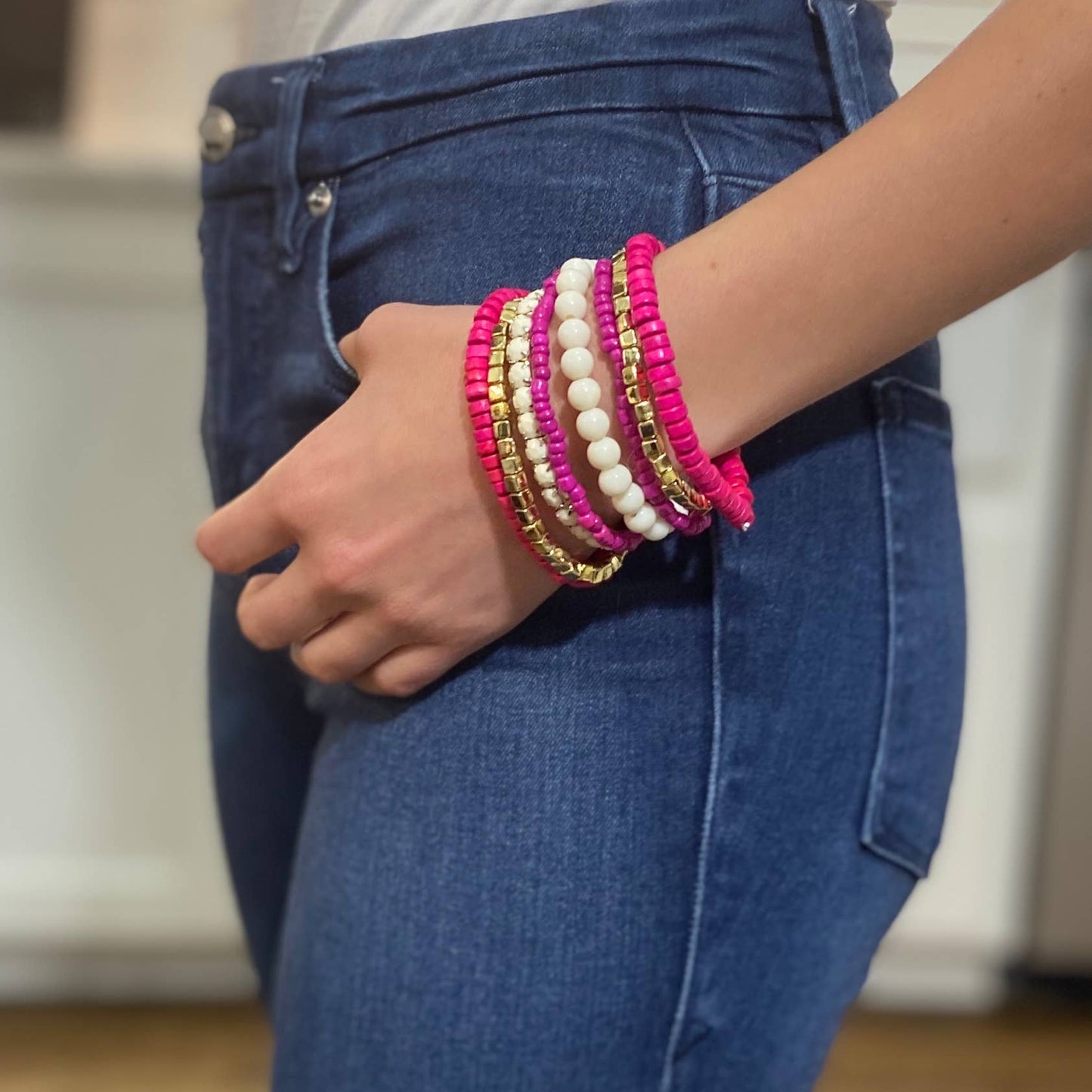 Boho Bracelet - Pink & Off-White