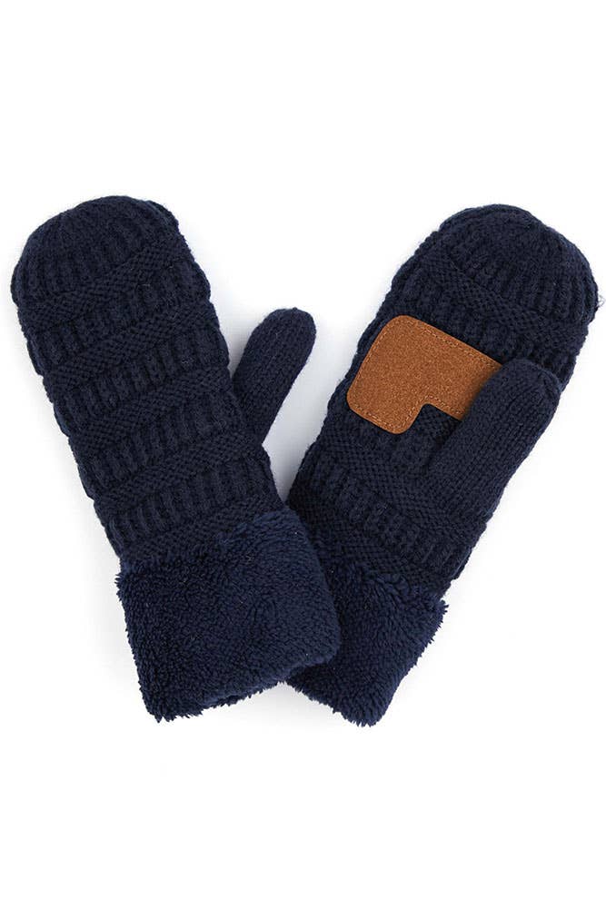 C.C Solid Color Knitted Mitten Gloves: Beige