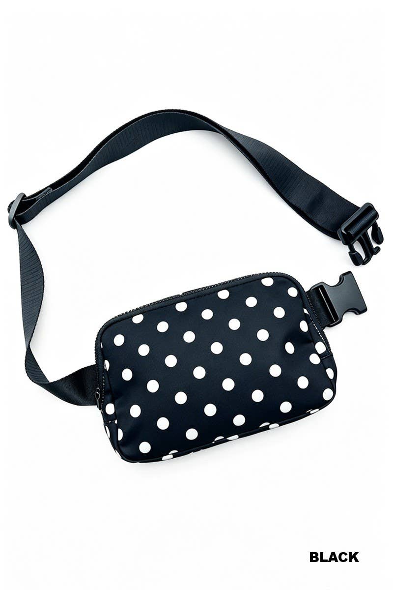 Polka Dot Everywhere Fanny Pack Bag: BLACK