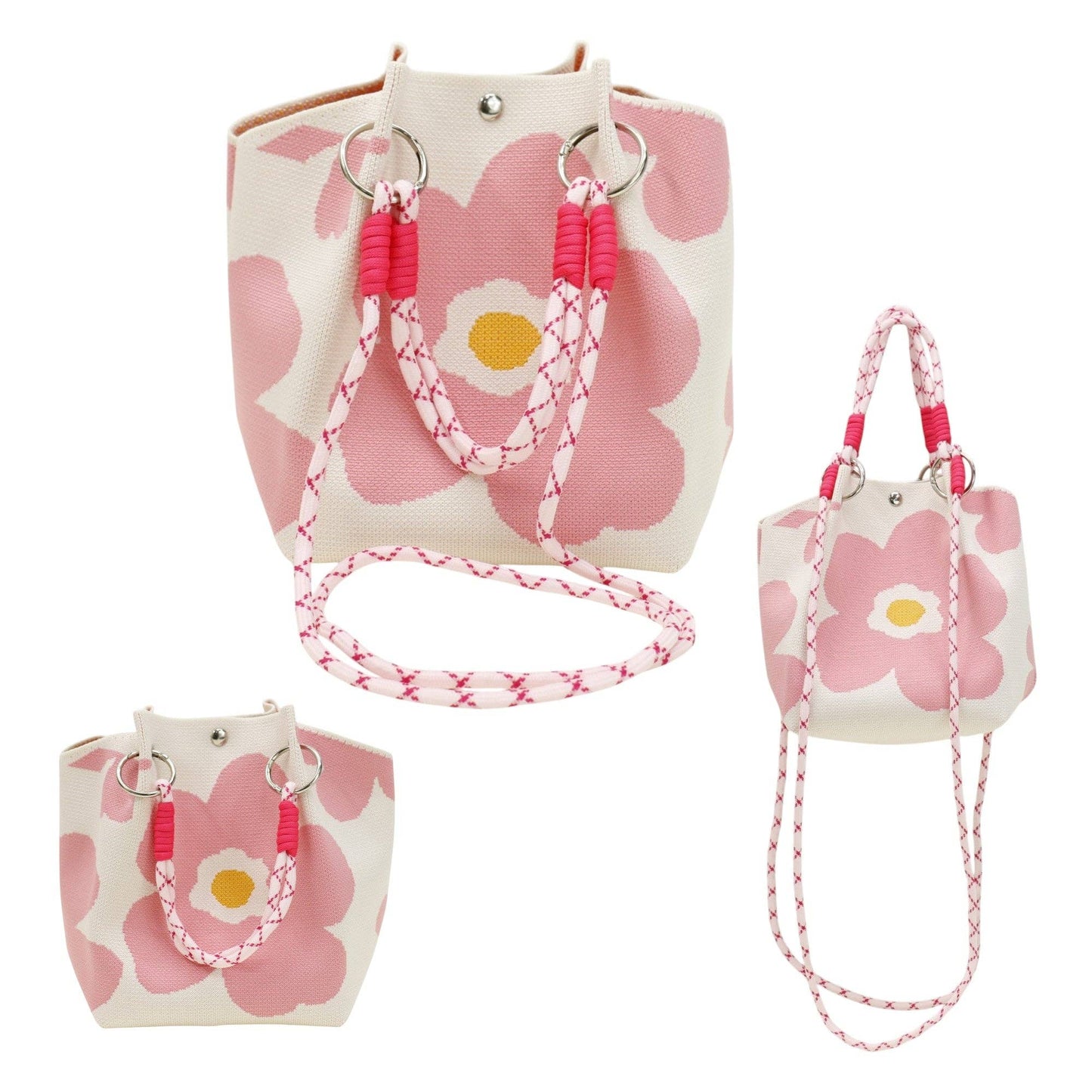 Flower Pattern Women's Knitted Bucket Bag