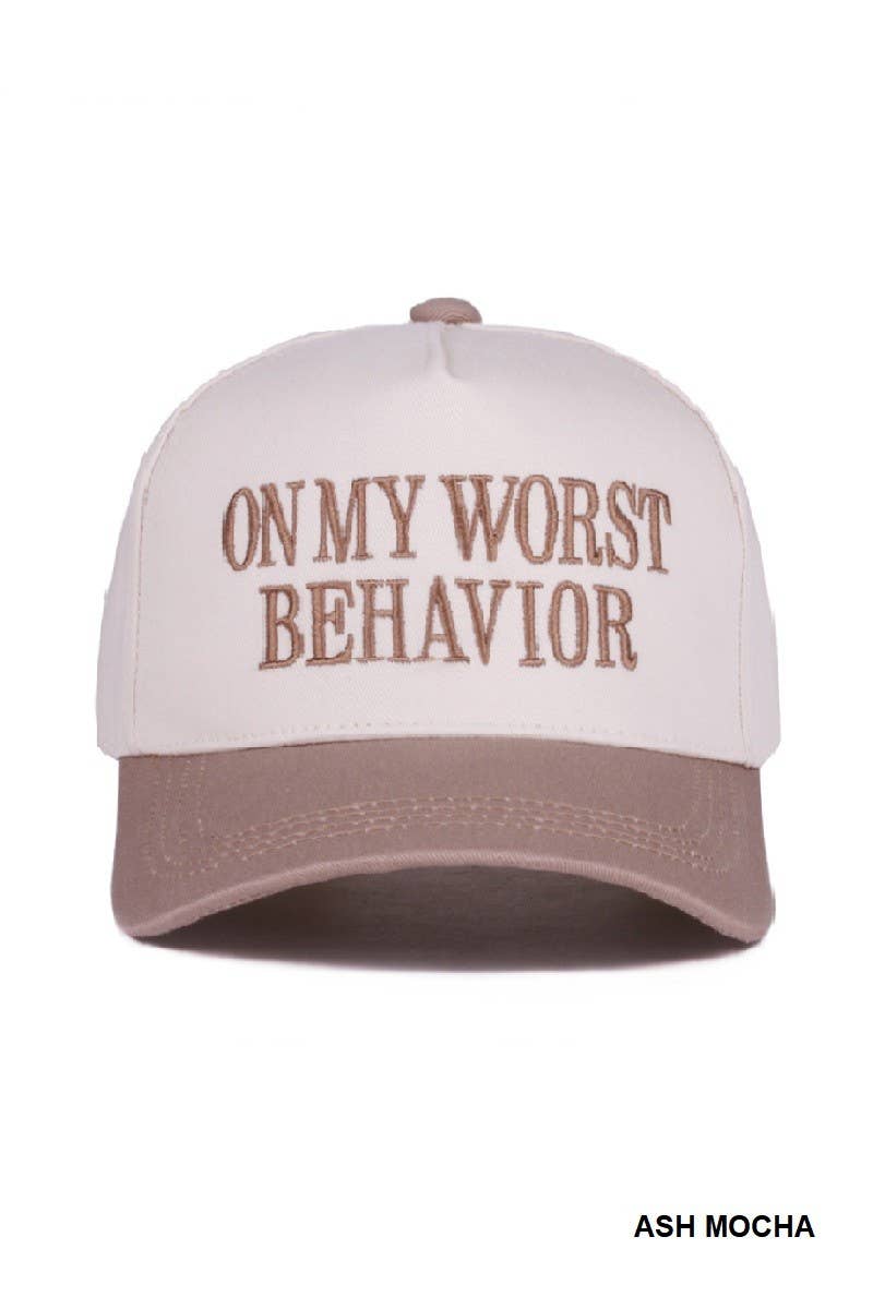 On My Worst Behavior Two Tone Canvas Cotton Cap: BLACK