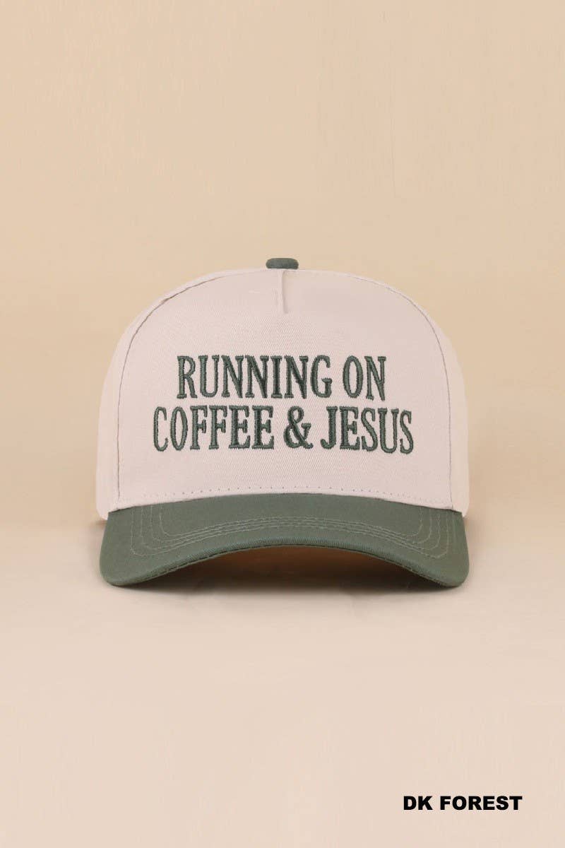 Running On Coffee and Jesus Two Tone Cotton Hat: COW